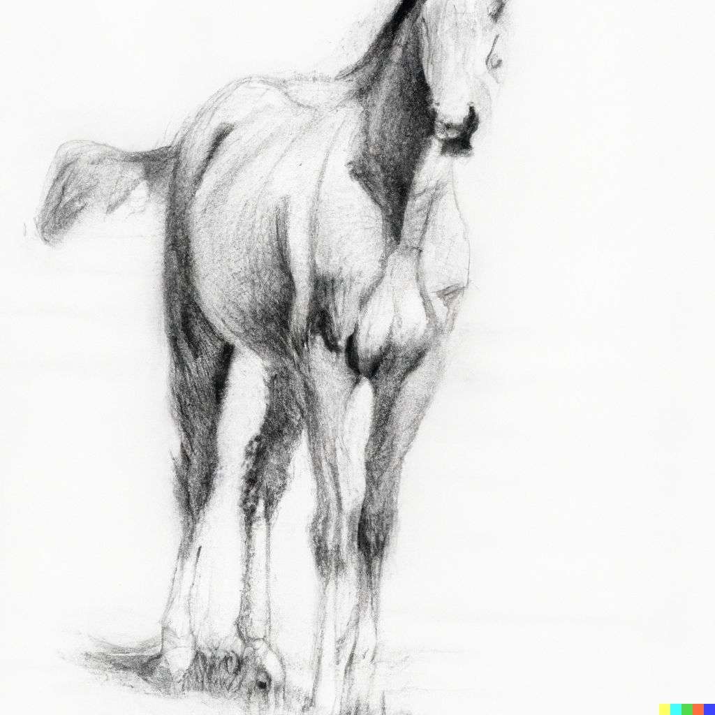 a horse, detailed pencil sketch